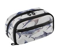 Grckit Cute Sharks - Astuccio per matite, grande capacità, organizer multi-scomparto con passanti elastici per penne, finestra trasparente, doppia cerniera, 20,3 x 7,9 x 12,4 cm