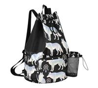 Grckit Dreamcatchers - Zaino da spiaggia con lupo nero, con tasca bagnata, 30 l, leggero, ripiegabile, con coulisse, per nuoto, palestra, escursionismo, pesca, viaggi, unisex