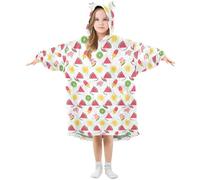 Grckit Felpa con cappuccio estiva per bambini con anguria, in morbido pile Sherpa, oversize, con tasca, per ragazzi e ragazze 3-14, A750, L