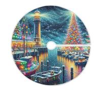 Grckit Gonna per albero di Natale con paesaggio del porto di Natale, 91 cm, decorazione per le vacanze per Natale, tappetino morbido per la decorazione sotto l'albero, soggiorno, esterno