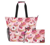 Grckit Grande borsa da spiaggia, impermeabile, con scomparto in rete e tasche laterali con cerniera, per piscina, palestra, nuoto, viaggi (cupcake)