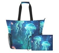 Grckit Grande borsa da spiaggia, impermeabile, con scomparto in rete e tasche laterali con cerniera, per piscina, palestra, nuoto, viaggi (meduse da sogno)