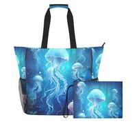 Grckit Grande borsa da spiaggia, impermeabile, con scomparto in rete e tasche laterali con cerniera, per piscina, palestra, nuoto, viaggi (meduse da sogno)