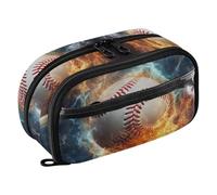 Grckit Ice Fire - Astuccio portamatite a forma di baseball, grande capacità, con passanti elastici per penne, finestra trasparente, doppia cerniera, 20,3 x 7,9 x 12,4 cm