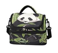 Grckit Panda Bear - Borsa per il pranzo a doppio strato, per uomini e donne, riutilizzabile, isolata, con tracolla regolabile, per picnic di lavoro, 8 l, colore: nero