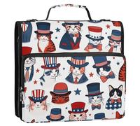 Grckit Raccoglitore con cerniera a 3 anelli con tracolla, capacità 500 fogli, organizer multitasche per scuola/ufficio, raccoglitore con cerniera con anelli a D da 3,8 cm (gentleman cats)