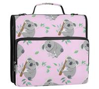 Grckit Raccoglitore con cerniera a 3 anelli con tracolla, capacità 500 fogli, organizer multitasche per scuola/ufficio, raccoglitore con cerniera con anelli a D da 3,8 cm (Koala Cuties)