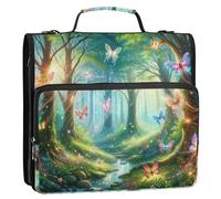 Grckit Raccoglitore con cerniera a 3 anelli con tracolla, capacità di 500 fogli, organizer multitasche per scuola/ufficio, raccoglitore con cerniera con anelli a D da 3,8 cm (foresta incantata delle