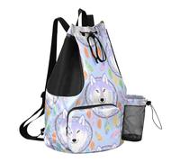Grckit Simpatico zaino da spiaggia con testa di lupo con tasca bagnata, zaino leggero da 30 l, con coulisse, per nuoto, palestra, escursionismo, pesca, viaggi, per uomini e donne