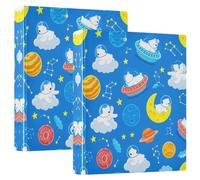 Grckit Space Bears - Raccoglitore a 3 anelli da 3,8 cm, confezione da 2 raccoglitori ad anelli rotondi, contiene 200 fogli con 3 tasche interne, per l'organizzazione della casa e dell'ufficio