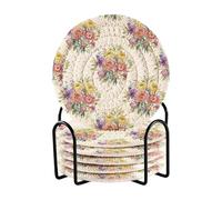 Grckit Spring Watercolor Bouquet 6 sottobicchieri in cotone intrecciato con supporto, sottobicchieri assorbenti da 9,9 cm, ideali per proteggere il tavolino da caffè