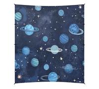 Grckit Tenda da spiaggia a tema spaziale blu, 24 x 26 cm, baldacchino da spiaggia con 4 sacchi di sabbia, 4 pali di stabilità, pale per sabbia, tenda per spiaggia, campeggio, pesca, picnic