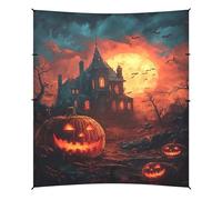 Grckit Tenda da spiaggia con castello degli orrori di Halloween, riparo dal sole, 24 x 26 cm, baldacchino da spiaggia con 4 sacchi di sabbia, 4 pali di stabilità, pale di sabbia, tenda per spiaggia
