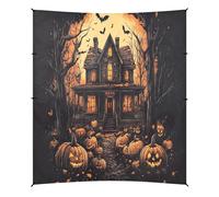 Grckit Tenda da spiaggia con castello di zucca di Halloween, riparo dal sole, 24 x 26 cm, baldacchino da spiaggia con 4 sacchi di sabbia, 4 pali di stabilità, pale di sabbia, tenda per spiaggia
