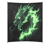 Grckit Tenda da spiaggia con drago verde fiamma, 24 x 26 cm, baldacchino da spiaggia con 4 sacchi di sabbia, 4 pali di stabilità, pale per sabbia, tenda per spiaggia, campeggio, pesca, picnic