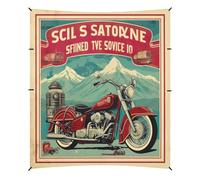 Grckit Tenda da spiaggia con motivo moto vintage, 24 x 26 cm, baldacchino da spiaggia con 4 sacchi di sabbia, 4 pali di stabilità, pale per sabbia, tenda per spiaggia, campeggio, pesca, picnic