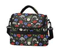Grckit Wildflowers - Borsa per il pranzo a doppio strato, per uomini e donne, riutilizzabile, isolata, con tracolla regolabile, per picnic di lavoro, 8 l, colore: nero