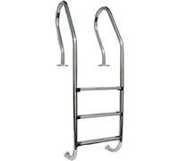 Gre 126674 - Scala di sicurezza per piscine interrate in legno - Acciaio inossidabile, gradini antiscivolo e sistema di sicurezza per bambini