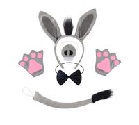 Greabuy Accessori per costume da asino per bambini, fascia per orecchie da asino, coda d'asino, guanto per naso, papillon per ragazza, Natale, Halloween