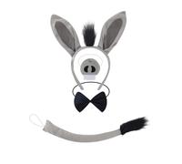 Greabuy Accessori per costume da asino per bambini, fascia per orecchie da asino, coda d'asino, guanto per naso, papillon per ragazza, Natale, Halloween