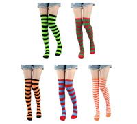 Greabuy Calze colorate a righe arcobaleno sopra il ginocchio accessori per costume da clown calze alte per Halloween Cosplay arcobaleno coscia alta, 38 42, Taglia unica