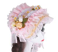 Greabuy Cappello da donna in paglia con bordo increspato e fiore di rosa, per cocktail party e, rosa, 5458cm