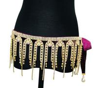 Greabuy Catena in metallo per la danza del ventre e le esibizioni con strass luccicanti, 140cm12cm, Metallo