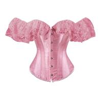 Greabuy Cincher in vita in pizzo a maniche corte per abito formale corsetto vittoriano top stile francese overbust bustier, Rosa-X S, 11.7x9.75in