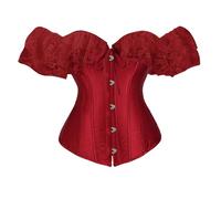 Greabuy Cincher in vita in pizzo a maniche corte per abito formale corsetto vittoriano top stile francese overbust bustier, Claret-XXXL, 11.7x9.75in