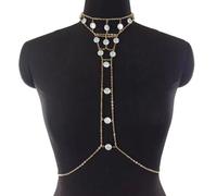 Greabuy Elegante collana a catena per il corpo a forma di moneta in madreperla per collana multistrato da donna