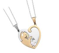Greabuy Moderna collana di amore coppia splicing gattino ciondolo gioielli in metallo regali per relazioni matrimoni collana cuore diviso, Misura unica, come descritto, come descritto