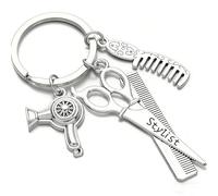 Greabuy Portachiavi alla moda per parrucchieri, include forbici in miniatura, pettine e soffiatore, per professionisti di bellezza, forbici, pettine, asciugacapelli, portachiavi