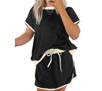 Greabuy Set di t-shirt e pantaloncini coordinati con maglietta a maniche corte e pantaloncini con blocco del colore, tuta sportiva per allenamento all'aperto in palestra, Nero , L