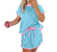 Greabuy Set di t-shirt e pantaloncini coordinati con maglietta a maniche corte e pantaloncini con blocco del colore, tuta sportiva per allenamento all'aperto in palestra, blu cielo, XL
