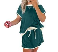 Greabuy Set di t-shirt e pantaloncini coordinati con maglietta a maniche corte e pantaloncini con blocco del colore, tuta sportiva per allenamento all'aperto in palestra, Verde scuro, M