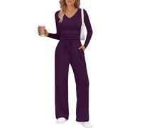 Greabuy Tuta traspirante da donna: camicia corta con maniche e pantaloni da salotto larghi, abbigliamento sportivo streetwear corto a maniche lunghe top a gamba larga pantaloni da salotto