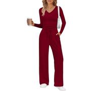 Greabuy Tuta traspirante da donna: camicia corta con maniche e pantaloni da salotto larghi, abbigliamento sportivo streetwear corto a maniche lunghe top a gamba larga pantaloni da salotto