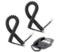 Greacesrio Cavo Telefonico Spirale (Confezione da 2), RJ9 (4P4C) Con Cavo Telefonico Cornetta Telefono Fisso, Lunghezza a Spirale RJ9 da 3 a 10 piedi nero
