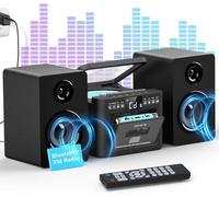 Greadio Impianto stereo per la casa con Boombox CD e lettore di cassette Combo, sistema stereo domestico da 40 W con Bluetooth, radio FM/USB/TF/AUX/telecomando, altoparlanti da scaffale in legno