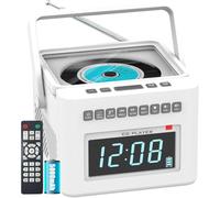 Greadio Lettore CD portatile con sveglia, 5000 mAh, lettore CD Bluetooth ricaricabile con telecomando, supporto radio FM, AUX/USB/TF/bianco, altoparlante da 5 W, schermo LCD (bianco)