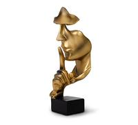 greafy Scultura decorativa in oro Silence - viso astratto silenzio è statua d'oro in resina statuetta pensatore su base nera come decorazione per il soggiorno, statuetta decorativa moderna per camera