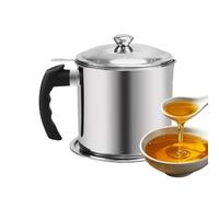 Grease Container For Kitchen - Stainless Steel 1300ml 14.5x18x15cm | Fine Mesh Strainer Oil Dispenser Can With Lid | Cooking Oil Storage Pouring Pot For Home Kitchen Dining Restaurant Dorm Use