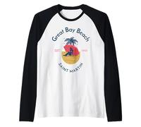 Great bay Beach Saint Martin SINT Maarten Maglia con Maniche Raglan