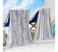 Great Bay Home Asciugamani da spiaggia in 100% cotone, confezione da 2 teli da piscina da 76,2 x 152,4 cm, per adulti e bambini, asciugamani assorbenti e ad asciugatura rapida (ananas e strisce)