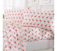 Great Bay Home Lenzuola stampate in microfibra costiera, senza pieghe, tasche profonde, set di lenzuola a tema spiaggia, collezione Newport (gemello, fenicottero)