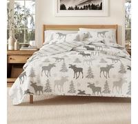 Great Bay Home Lodge - Set copripiumino per letto singolo, per bambini, con 1 federa, 2 pezzi, reversibile, per tutte le stagioni. Collezione Wilderness (alce, grigio)
