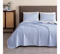 Great Bay Home Marcie Quilts Collection - Trapunta trapuntata reversibile e leggera, 2 pezzi, per tutte le stagioni, moderne, a righe, set copriletto a righe blu