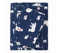Great Bay Home Set di biancheria da letto in flanella 100% cotone turco, con tasche profonde, lenzuola morbide, calde, in flanella anti-pelucchi (King, Navy Polar Bears)