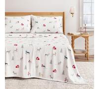 Great Bay Home Set di biancheria da letto in flanella 100% cotone turco, con tasche profonde, morbide lenzuola di Natale, calde, anti-pilling (queen, cucciolo nella neve)