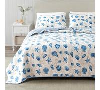 Great Bay Home Set di biancheria da letto king size, trapunta estiva costiera con federe, 3 pezzi, reversibile, per tutte le stagioni, copriletto trapuntato leggero, collezione Bali, blu